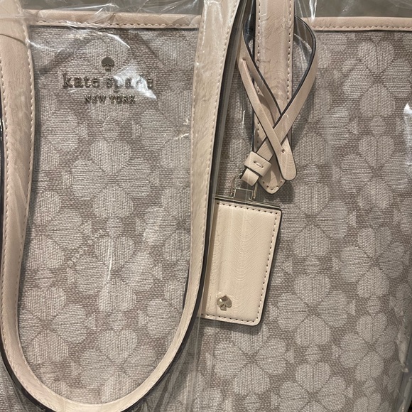 NWT Kate Spade SPADE FLOWER COATED CANVAS LARGE TOTE & Matching Wristlet Beige - Picture 6 of 13